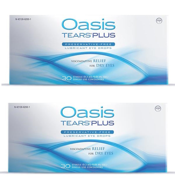 2 X Oasis Tears PLUS Preservative-Free Lubricant Eye Drops 30 vials