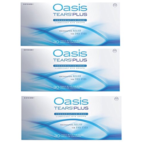 Oasis Tears Plus Lubricant Eye Drops Relief for Dry Eyes, 30 Count Box Sterile Disposable Containers (Pack of 3)